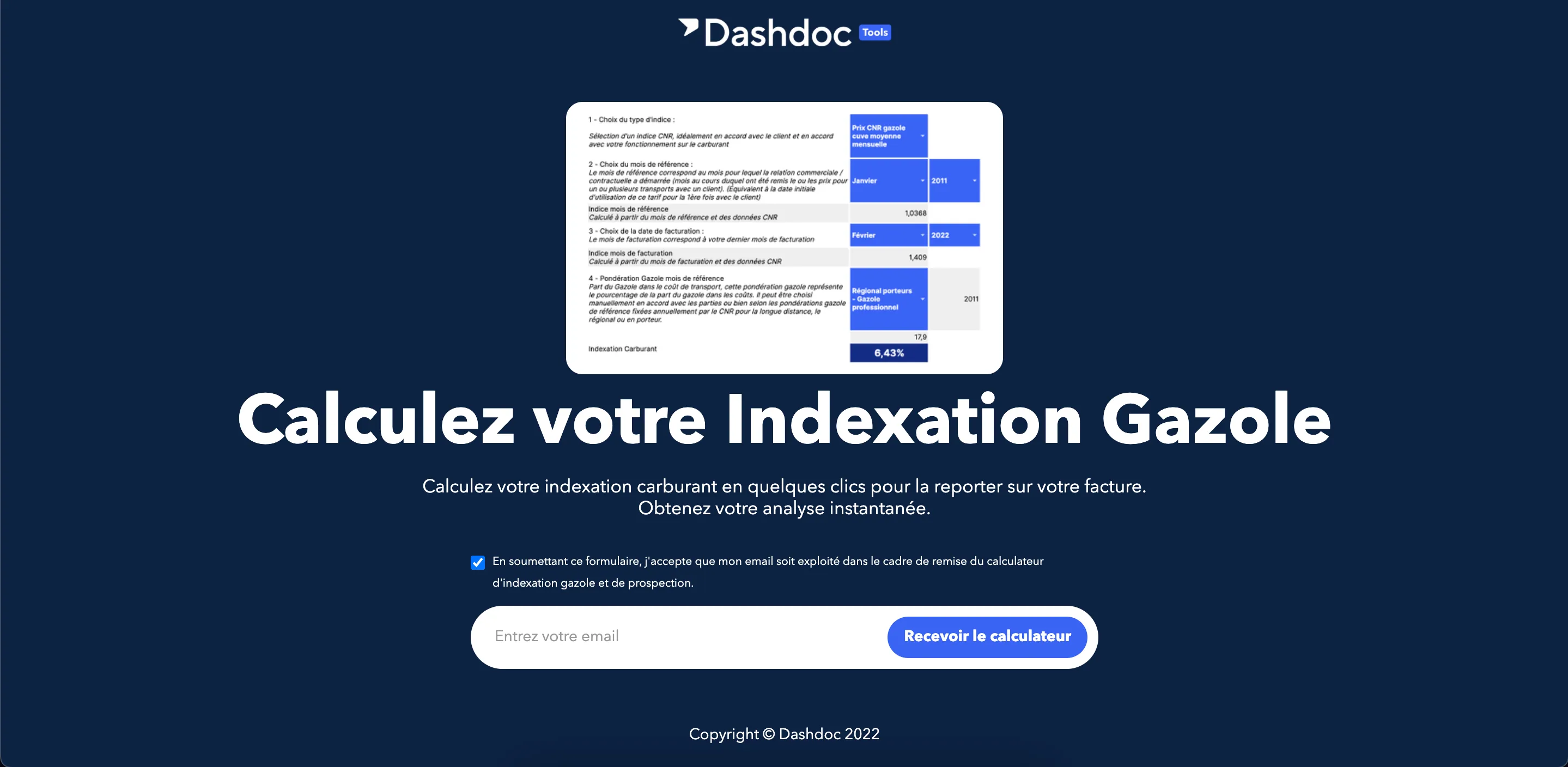 Screenshot of the result of indexation-gazole.fr